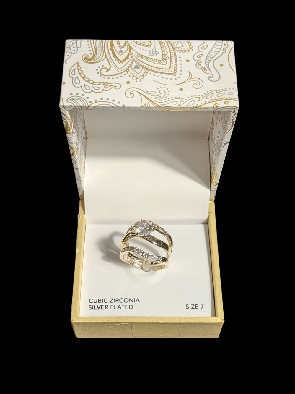 Charter Club Silver Plated Cubic Zirconia Multi Band Ring Size 7 Box